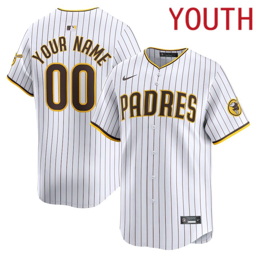 Youth San Diego Padres Nike White Home Limited Custom MLB Jersey->->Custom Jersey